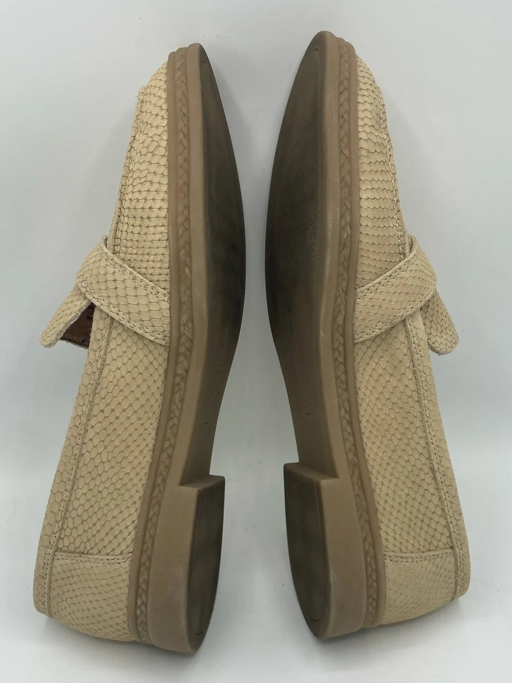 Lucky Brand Ryder’s Snake Embossed Leather Beige Textured Buckle Loafers